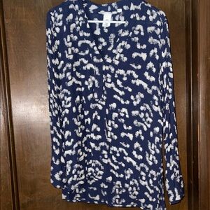 H&M Navy and White Abstract Blouse